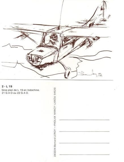 ​21e GAOA : ​carte postale avec CESSNA L-19. Dessin de Bernard LEROY Alat.fr